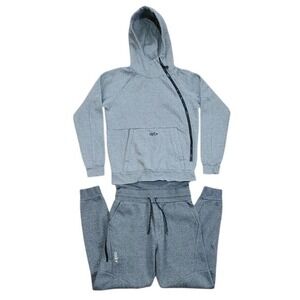Tuxy Storm Suit Mens Small Grey Heather Asymmetrical Zip Hoodie Jogger Onesie
